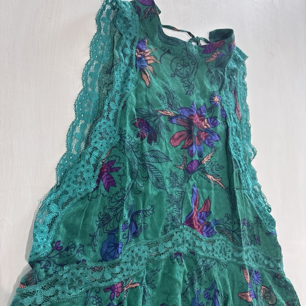 Free People Intimately She Moves Chemise Slip Dress XS Green Floral Lace Tie - Picture 7 of 16